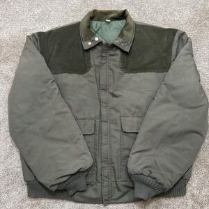 Vintage USA Made Olive Green Canvas Chore Jacket Corduroy Collar 2X
